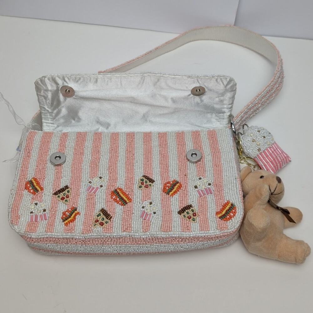 Bear Charm Y2K Beaded Food Shoulder Bag NEW W TAGS Feminine Viral Made in India - Picture 4 of 14